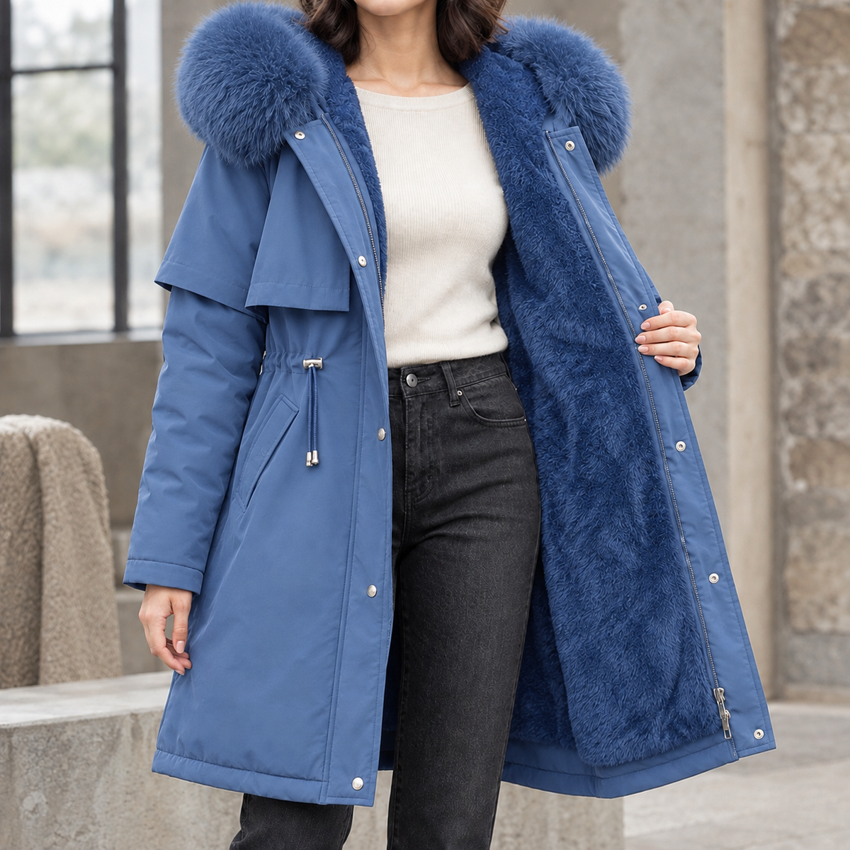 Ambra | Parka Lungo con Cappuccio e Interno in Peluche