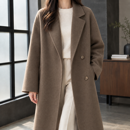 Clara | Cappotto Lungo Doppiopetto in Misto Lana