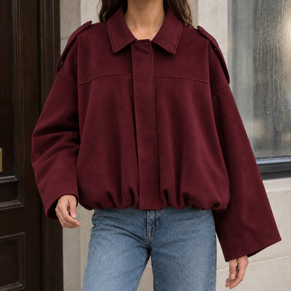 Selene | Bomber Oversize Effetto Suede con Orlo a Palloncino