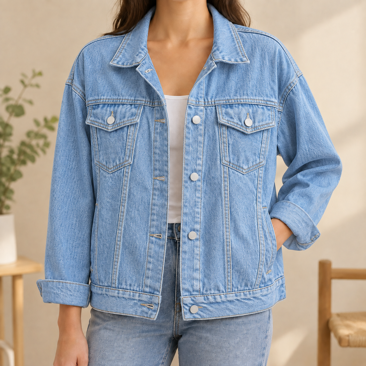 Bruna | Giacca di Jeans Relaxed con Quattro Tasche
