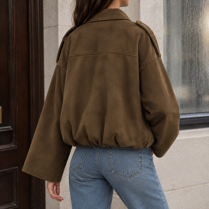 Selene | Bomber Oversize Effetto Suede con Orlo a Palloncino