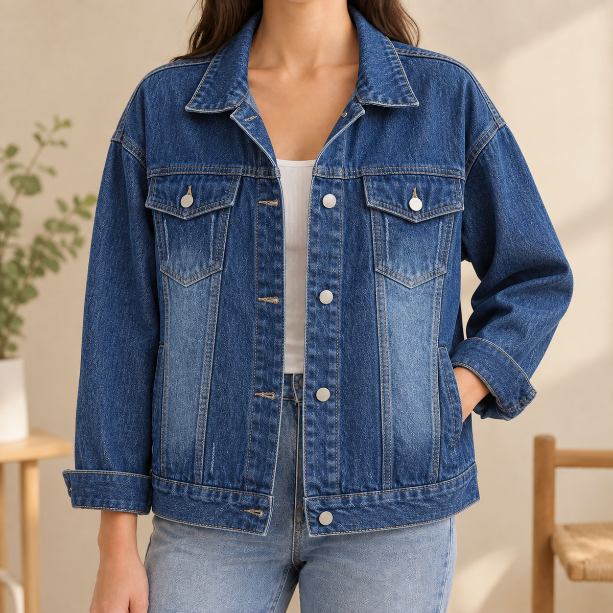 Bruna | Giacca di Jeans Relaxed con Quattro Tasche