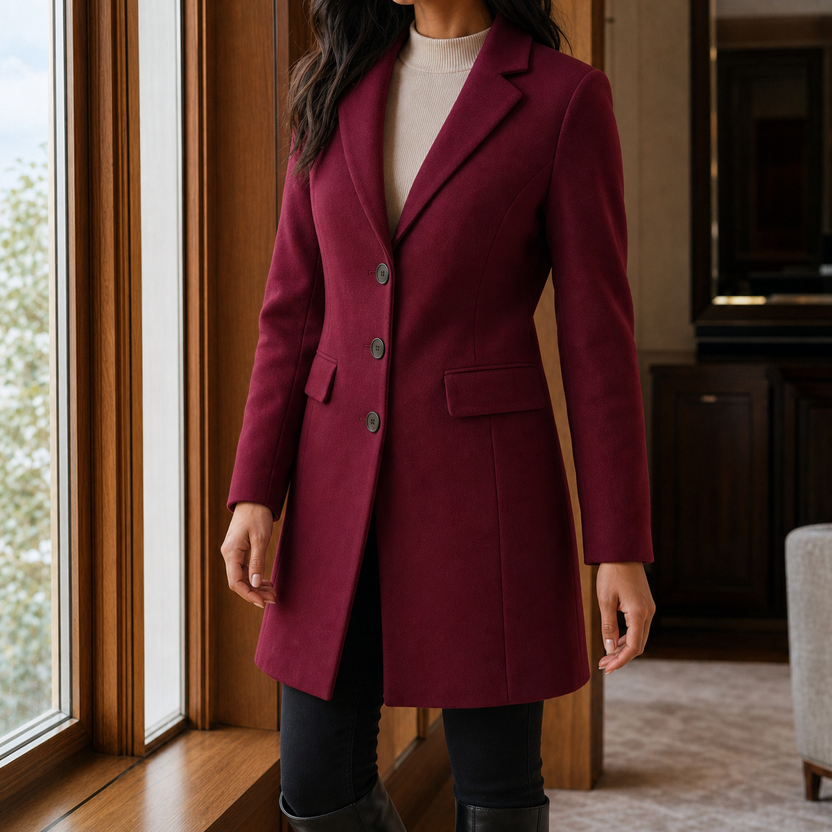 Sabrina | Cappotto Sartoriale Effetto Lana con Rever a Lancia