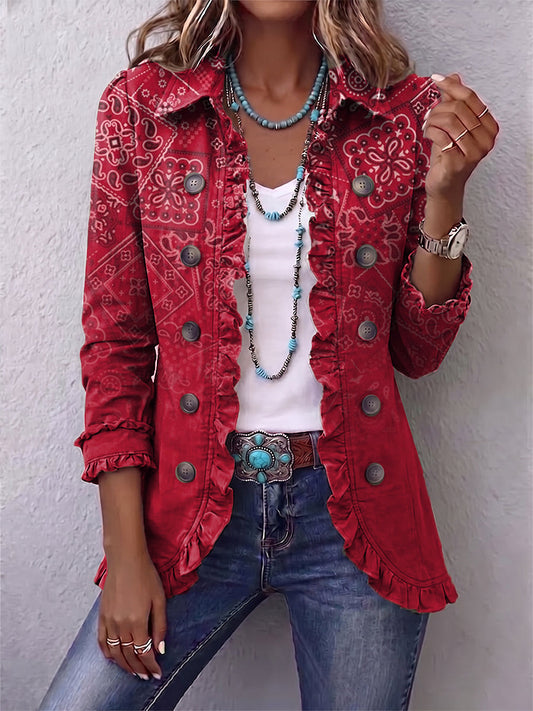 Martina™ | Blazer Rosso con Motivo Bandana