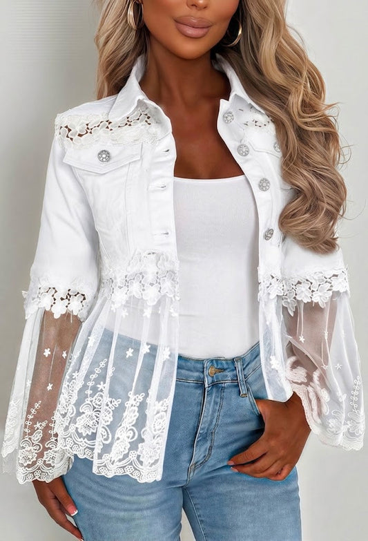 Susanne™ | Giacca bianca con volant traforato
